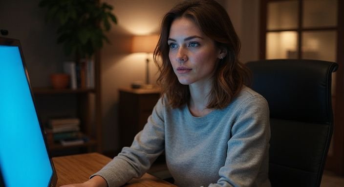 How Much Do Webcam Models Earn: A focused woman engages in a virtual modelling session.