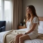 A serene woman relaxes in a luxurious hotel room in Antwerp