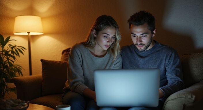 A man and woman share an intimate moment on a sofa en search for Sexcontact Belgium.