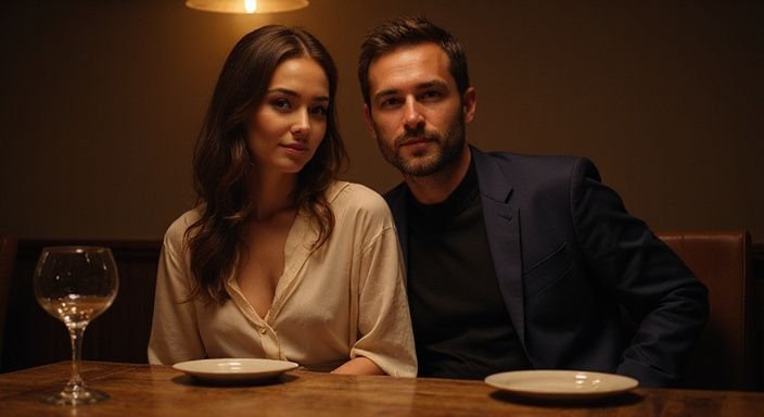 Sexcontact Netherlands: A couple enjoys a romantic dinner in an intimate restaurant setting.