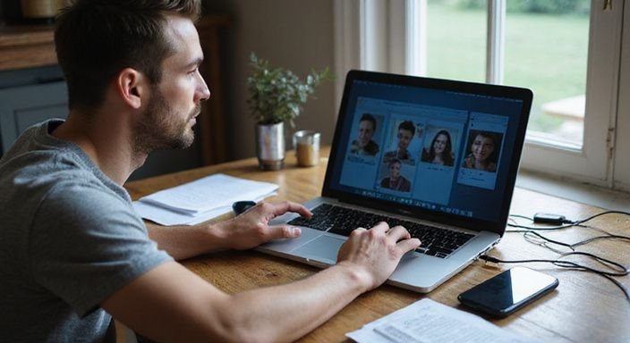 A person is intently working at a desk with tech devices. A person is intently working at a desk with tech devices.