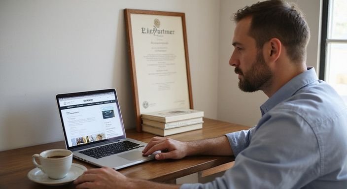 A modern home office featuring a laptop, coffee, and books. A modern home office featuring a laptop, coffee, and books.